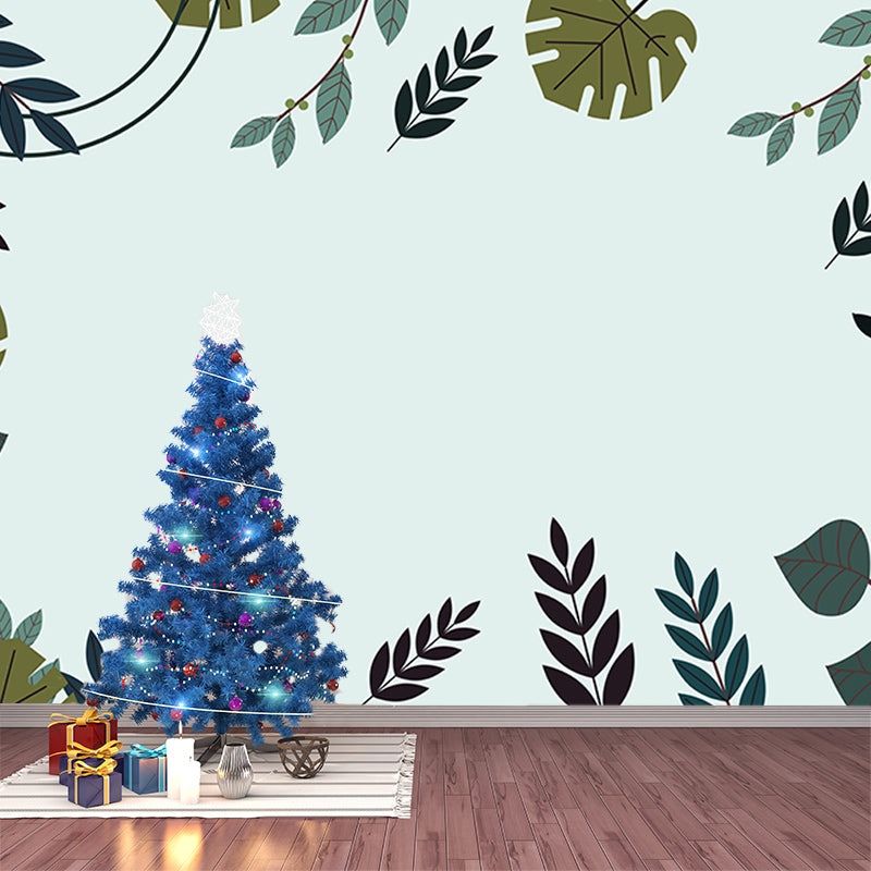 Eco-friendly Tropical Plants Mural Decorative Wallpaper for Study Room