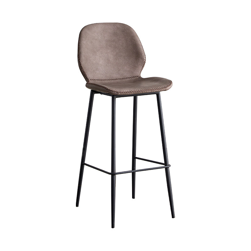 Taburete de bar de cuero moderno para interiores, taburete bajo con respaldo sin brazos y patas de acero