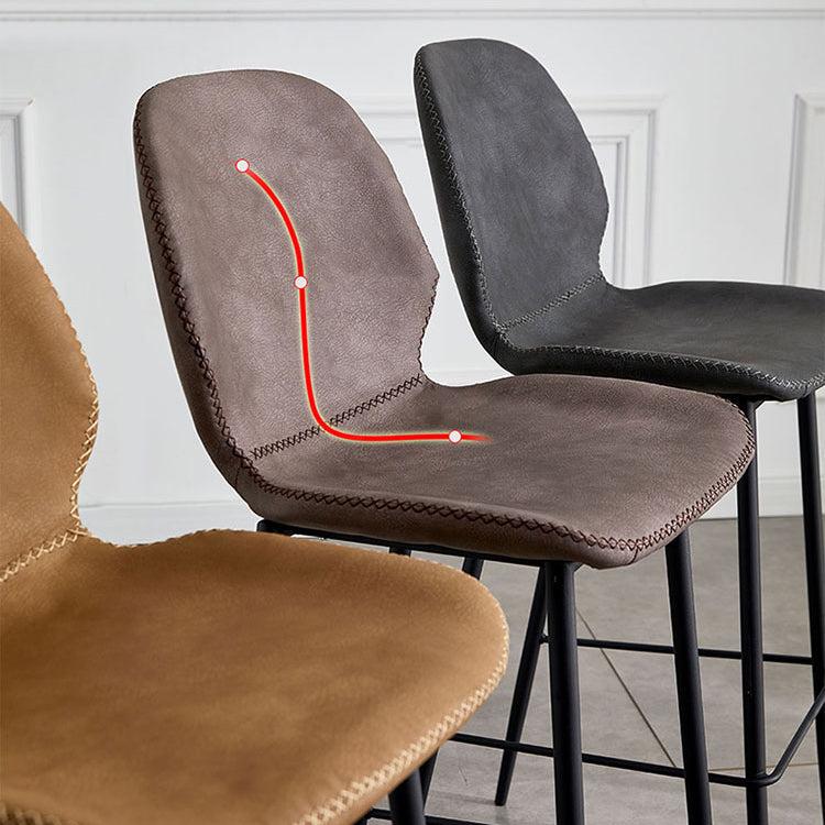 Taburete de bar de cuero moderno para interiores, taburete bajo con respaldo sin brazos y patas de acero