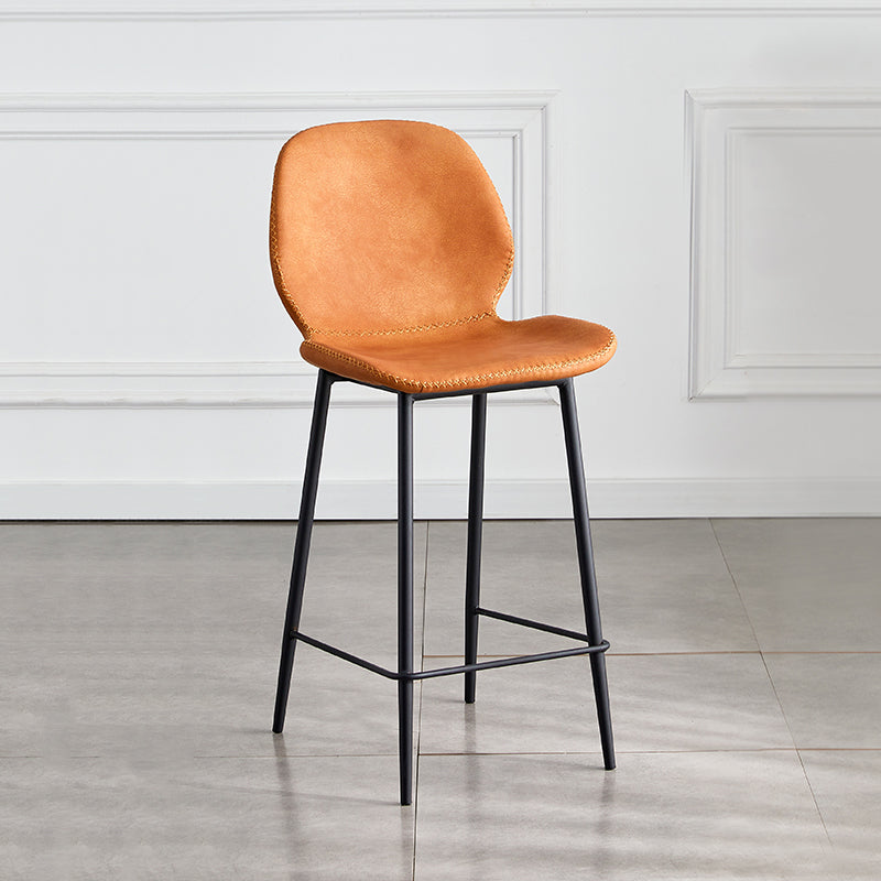Taburete de bar de cuero moderno para interiores, taburete bajo con respaldo sin brazos y patas de acero