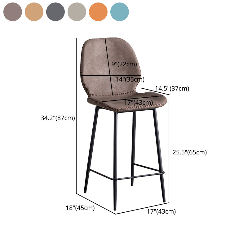 Taburete de bar de cuero moderno para interiores, taburete bajo con respaldo sin brazos y patas de acero