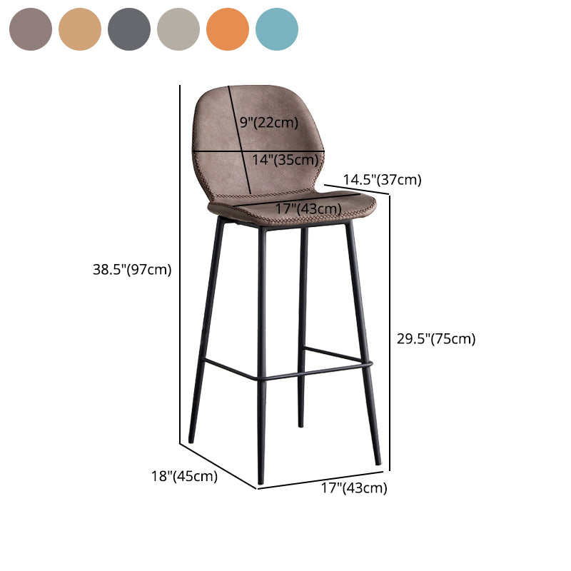 Taburete de bar de cuero moderno para interiores, taburete bajo con respaldo sin brazos y patas de acero