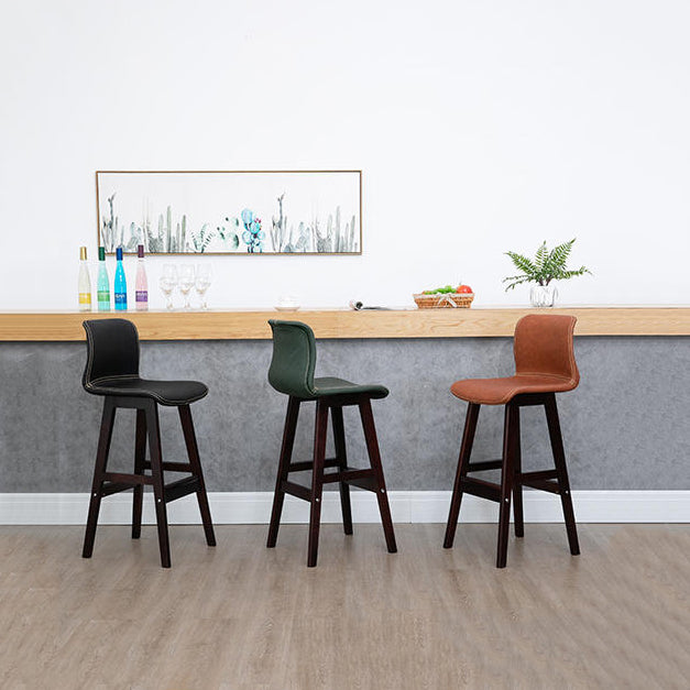 Coffee Shop Leder Barhocker Fußstütze Low -Rücken -Theke mit Holzbeinen