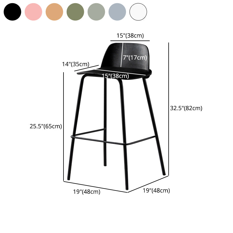 Taburete de bar contemporáneo, silla de mostrador con respaldo bajo de plástico sin brazos con base de hierro