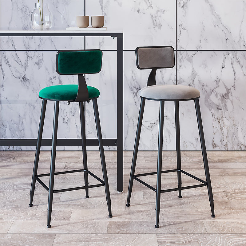 Modern Armless Backrest Counter Stool Iron Household Bar Stool with Velvet Cushion