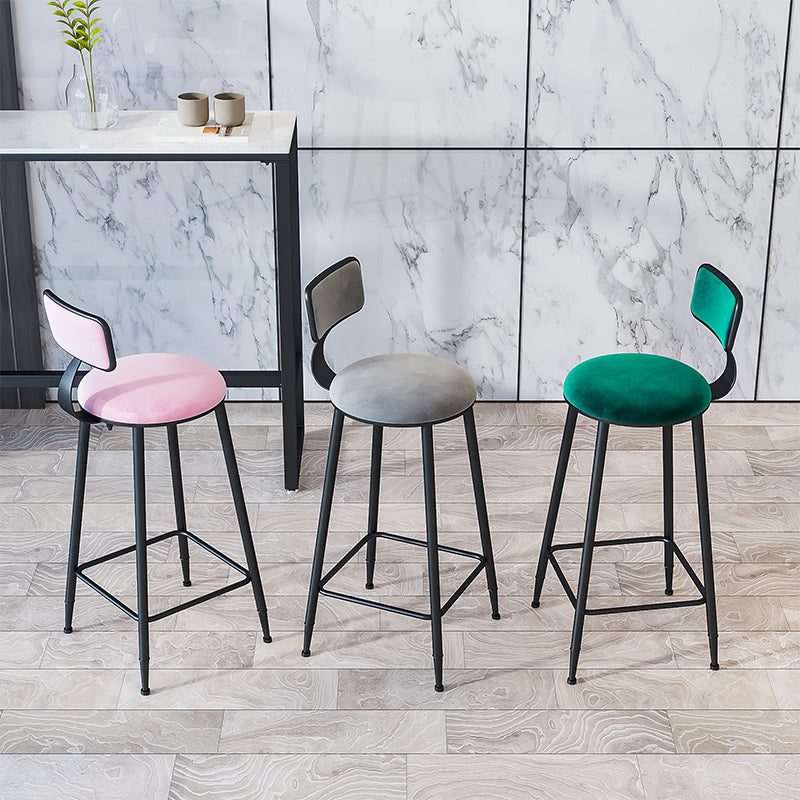 Modern Armless Backrest Counter Stool Iron Household Bar Stool with Velvet Cushion