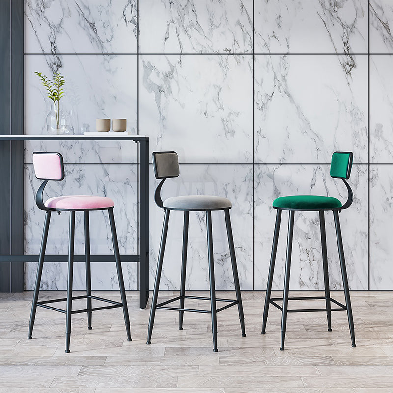 Modern Armless Backrest Counter Stool Iron Household Bar Stool with Velvet Cushion