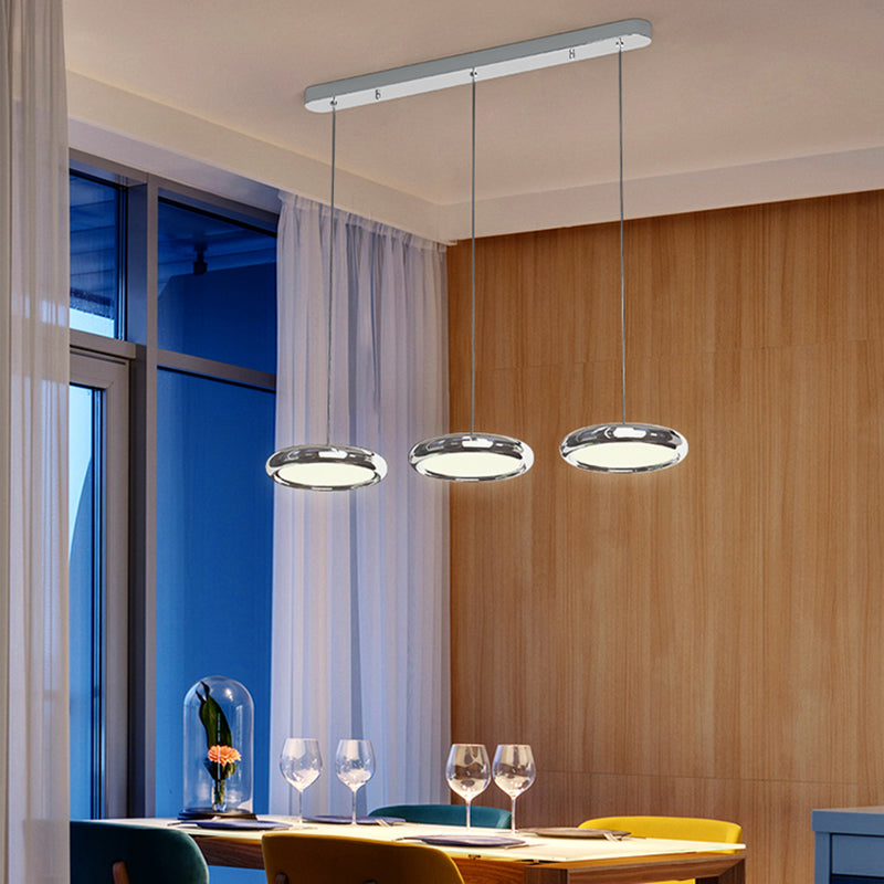 Lumières de suspension moderne à argent rond avec de l'ombre en acrylique blanc