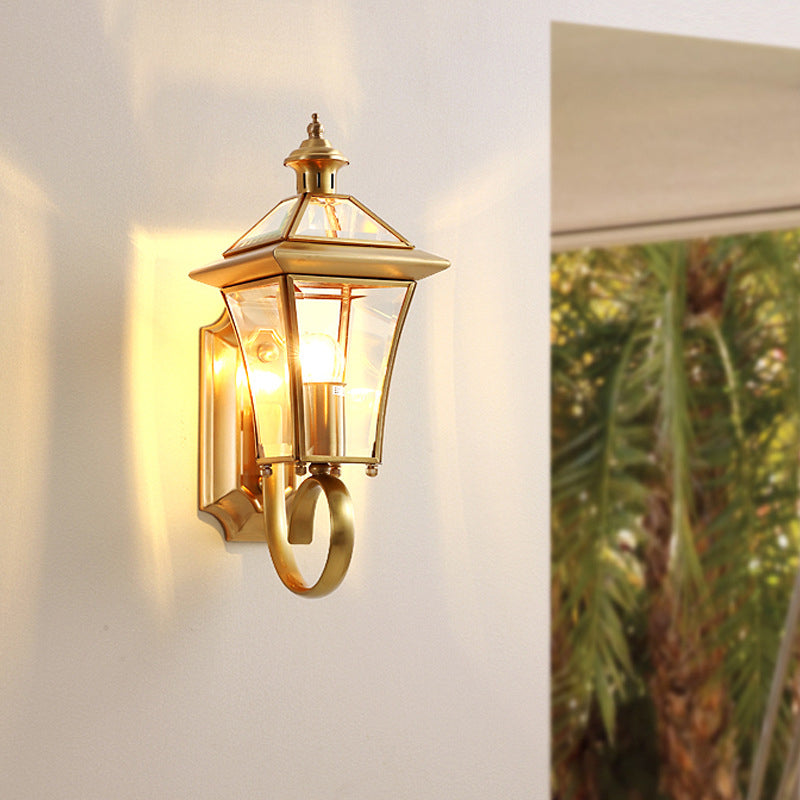 Luce murale in ottone SCONCE Stile vintage Apparecchio di illuminazione da parete ombreggiata in vetro