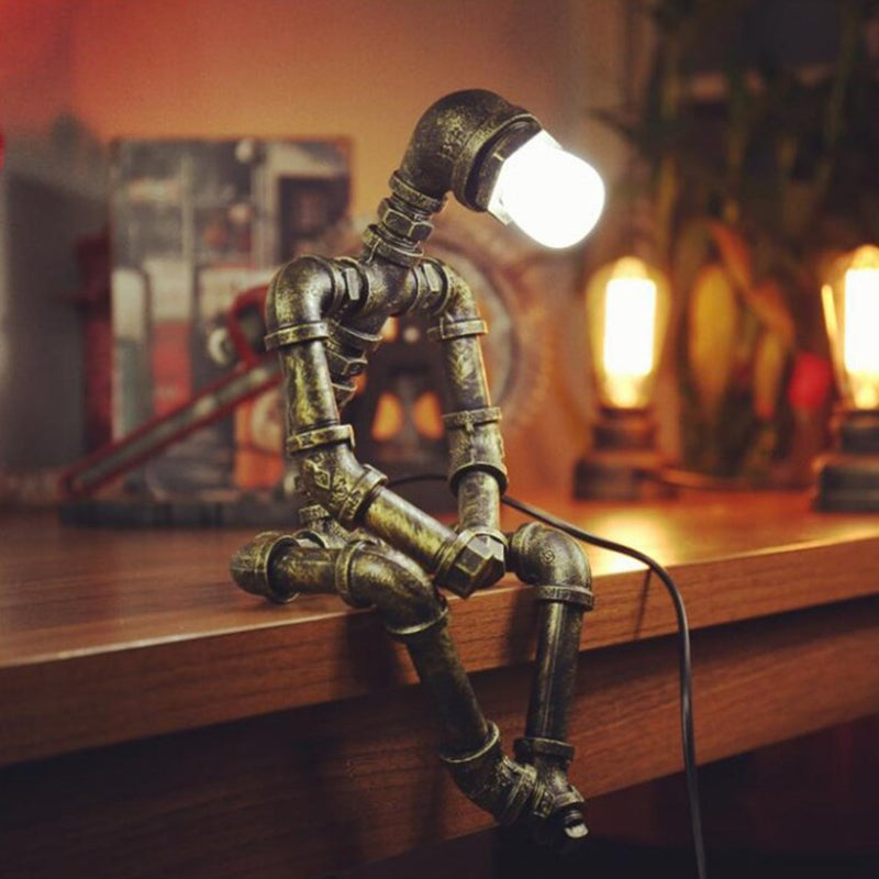 Retro Style Iron Tube Table Lamp Robot Shape 1 Light Table Lamp for Bedroom