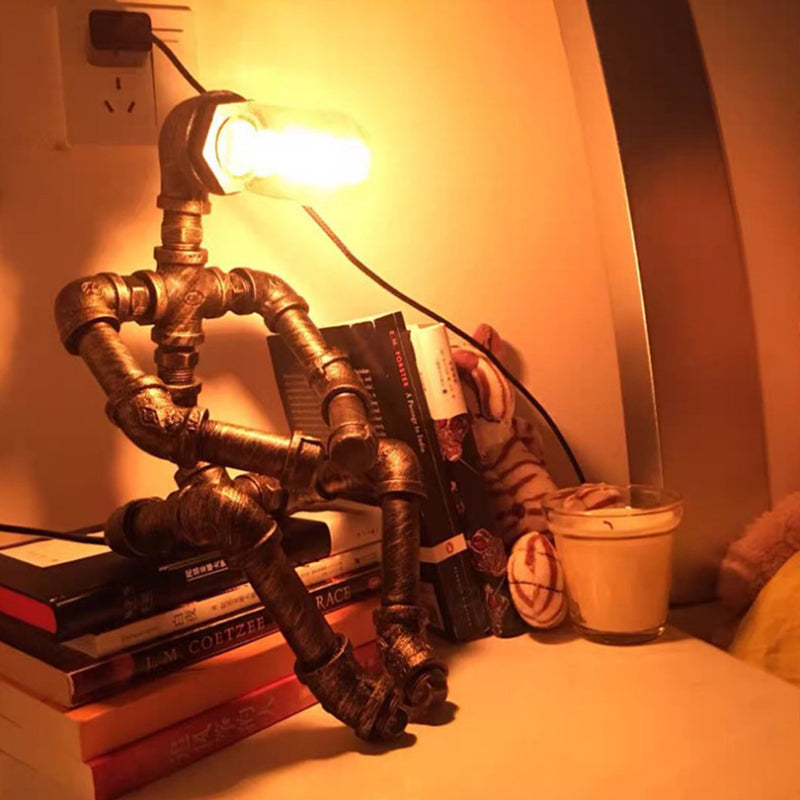 Retro Style Iron Tube Table Lamp Robot Shape 1 Light Table Lamp for Bedroom