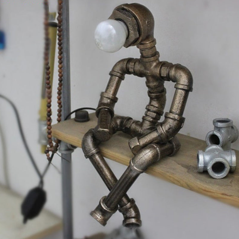 Retro Style Iron Tube Table Lamp Robot Shape 1 Light Table Lamp for Bedroom