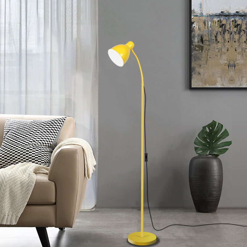 Yellow Bell Shade Floor Lighting Macaron 1 Head Metal Standing Floor Light for Living Room