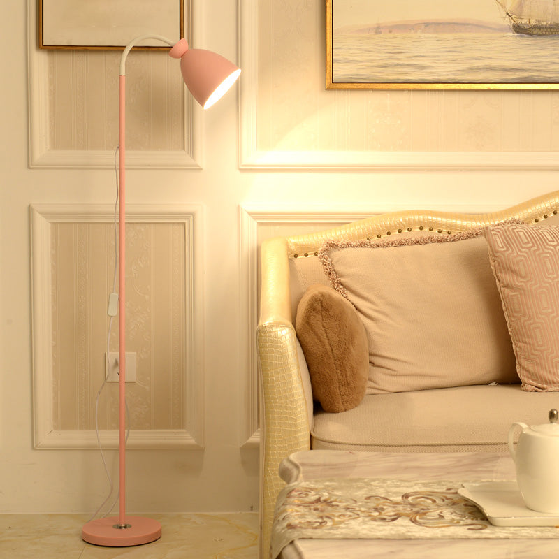 Macaron Bell Reading Floor Lamp Metal 1 Head Bedside Floor Light with Flexible Arm