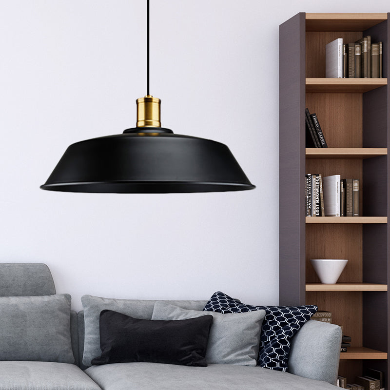 Barn Living Room Pendant Light Retro Metallic 1 Light Black Finish Ceiling Hanging Lamp, 10"/14"/18" Width
