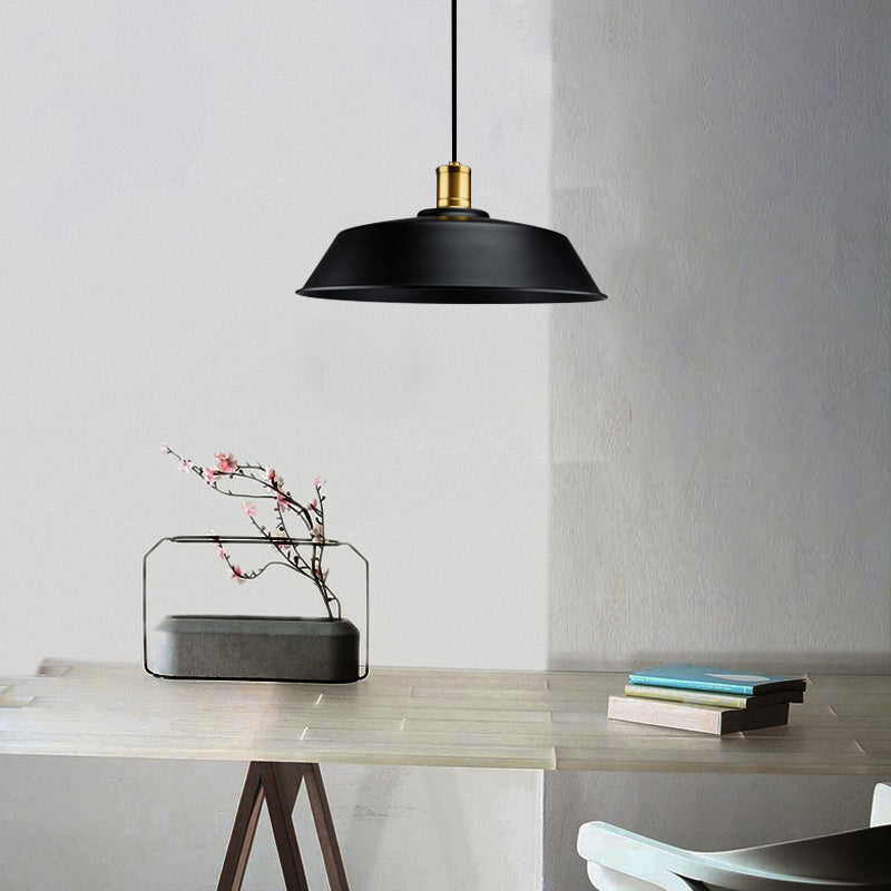 Barn Living Room Pendant Light Retro Metallic 1 Light Black Finish Ceiling Hanging Lamp, 10"/14"/18" Width
