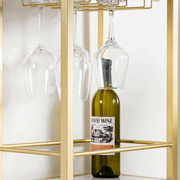 White Stone Glam Indoor Bar Dining Table Gold Double Pedestal Bistro Table with Shelve