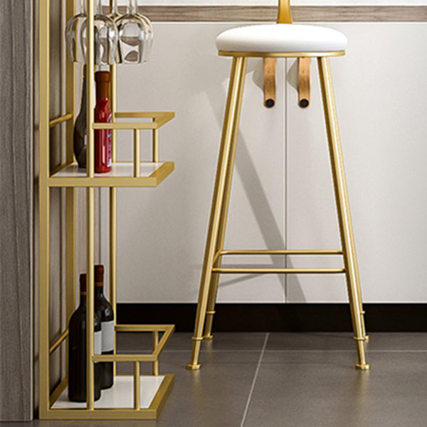 Glam White Stone Bar Dining Table Iron Double Pedestal Bistro Table with Shelf