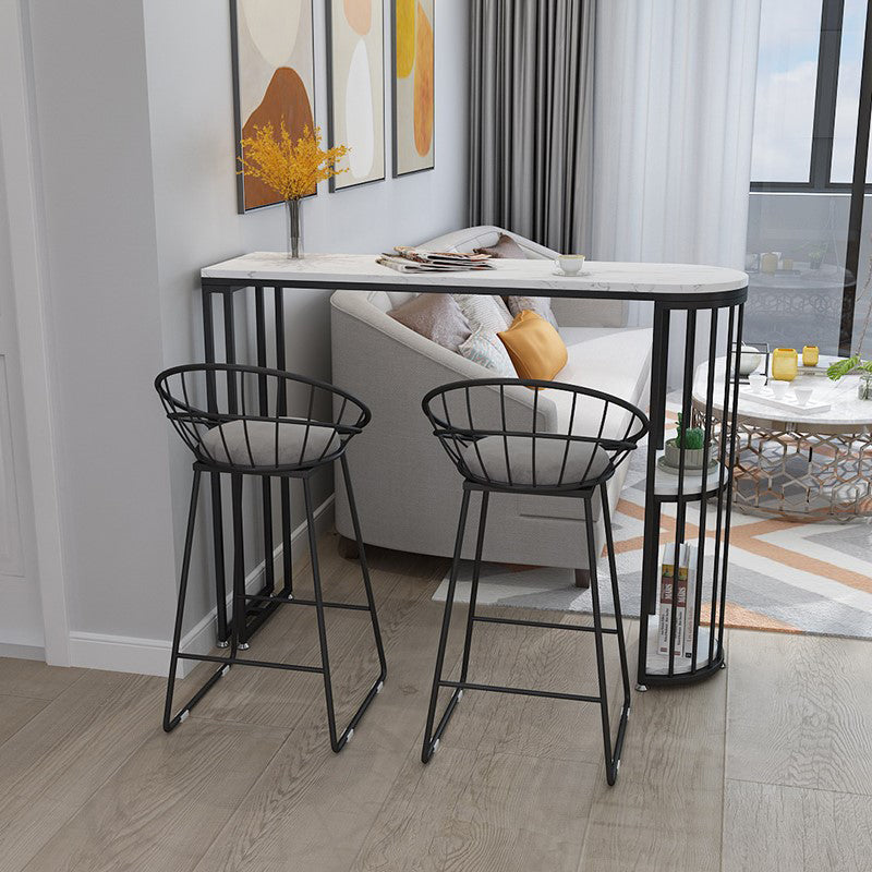 Glam Faux Marble Bar Table à manger Table du bistrot intérieur en fer avec double piédestal