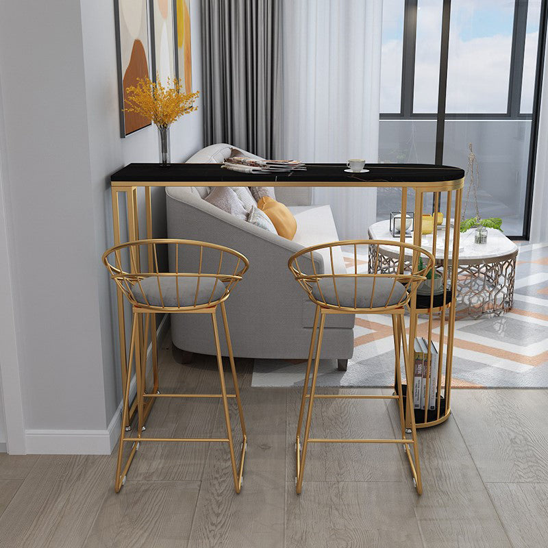 Glam Faux Marble Bar Table à manger Table du bistrot intérieur en fer avec double piédestal