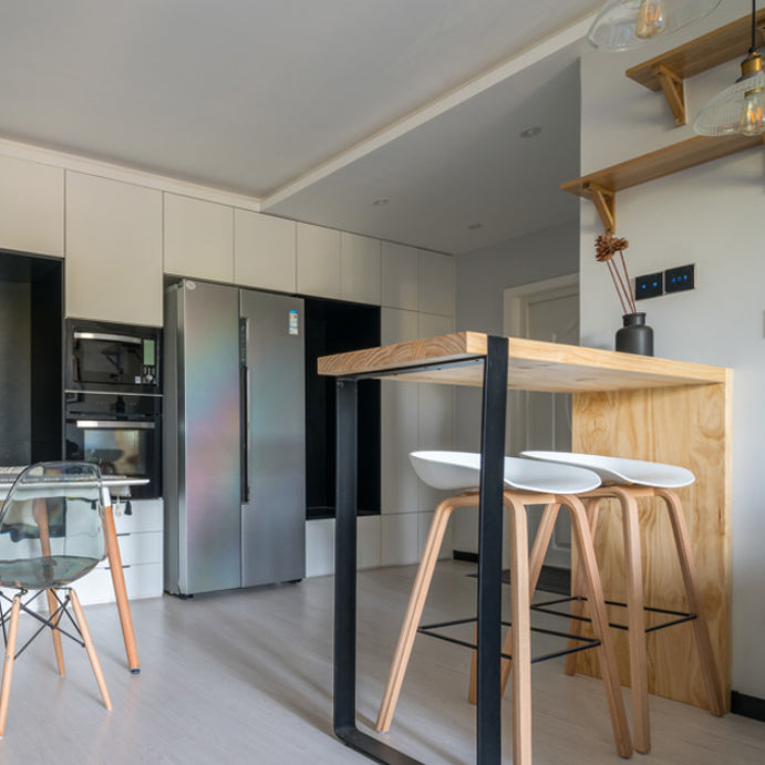 Tavolo da pranzo di pino bar beige industriale tavolo da bistrot interno con doppio piedistallo