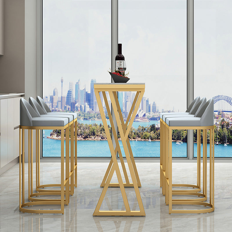 Glam Rectangle Indoor Bar Dining Table Stone Bistro Table with Double Pedestal