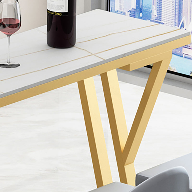 Glam Rectangle Indoor Bar Dining Table Stone Bistro Table with Double Pedestal