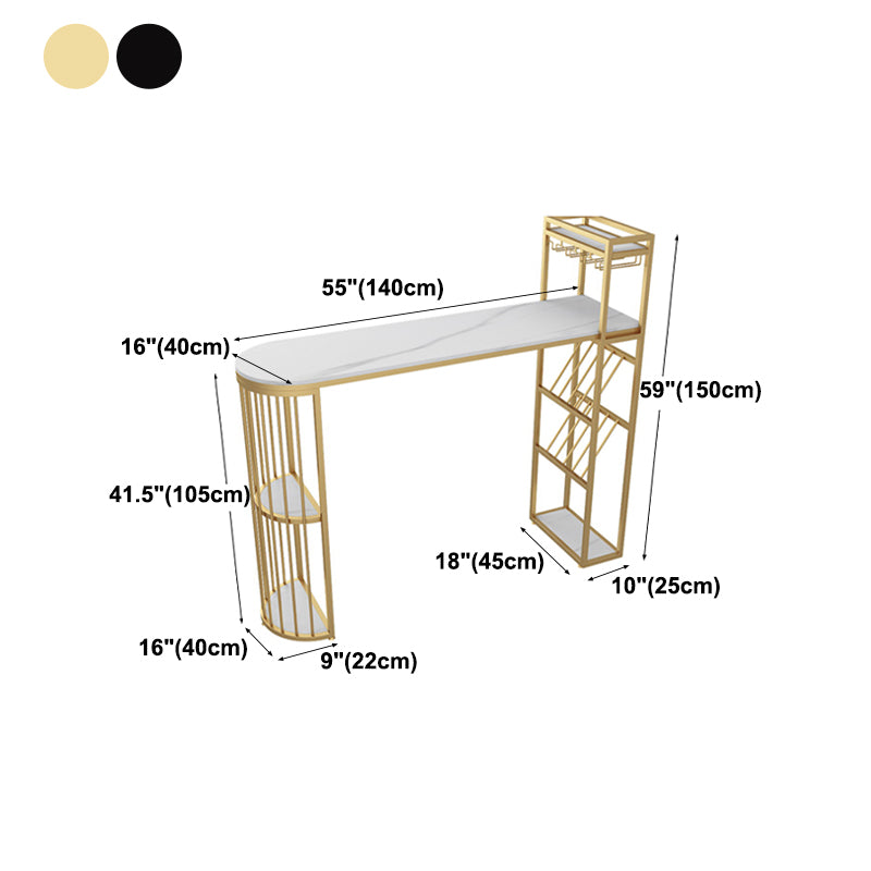 Table à manger à barre de pierre blanc glamour Double table bistrot piédestal avec casier à vin