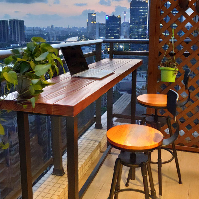 Industrial Brown Pine Bar Dining Table Rectangle Indoor Bistro Table with Footrest