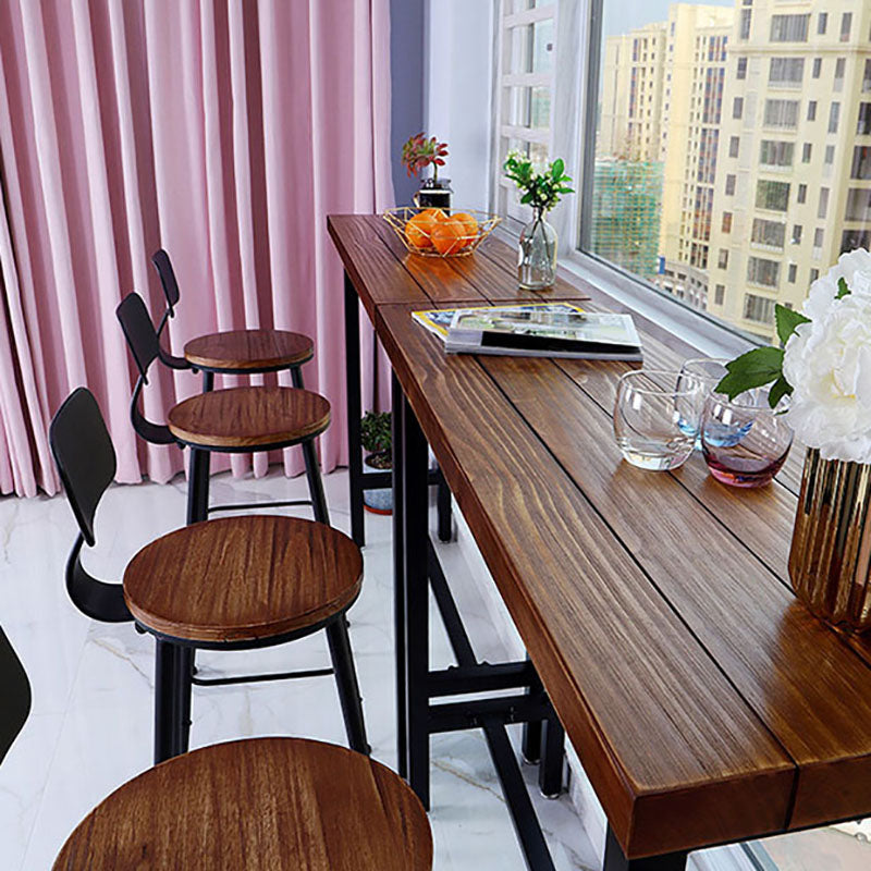 Industrial Brown Pine Bar Dining Table Rectangle Indoor Bistro Table with Footrest