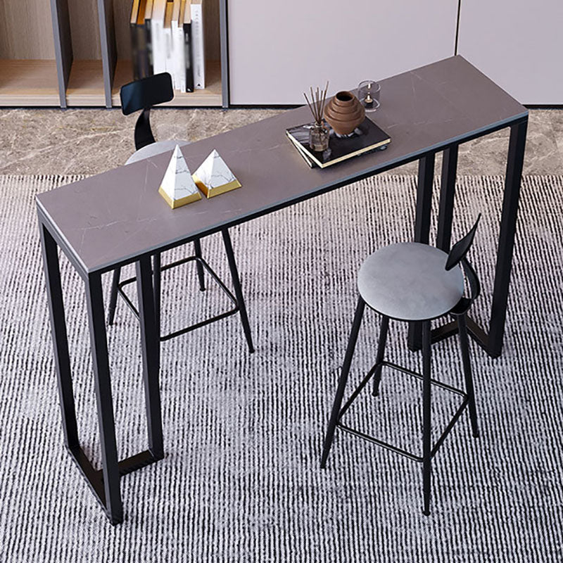 Industrial Rectangle Indoor Bar Dining Table Grey Stone Bistro Table Fixed Table