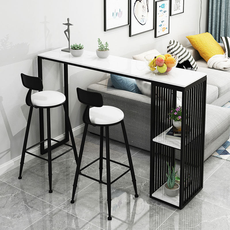 Glam Rectangle Indoor Bar Dining Table White Marble Bistro Table With Shelve
