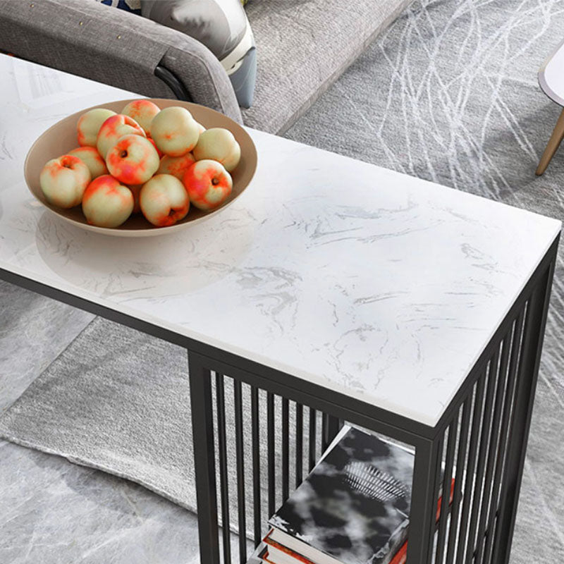 Glam Rectangle Indoor Bar Dining Table White Marble Bistro Table With Shelve