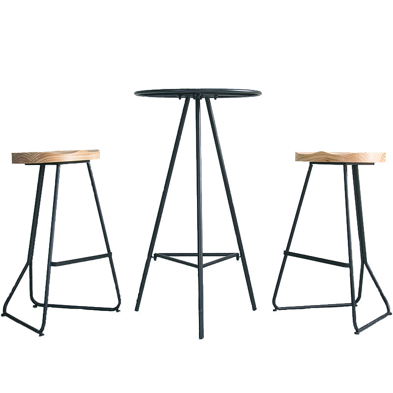 Industrial Style Iron Bar Table 23.6" Round Top Indoor Table with 3 Legs