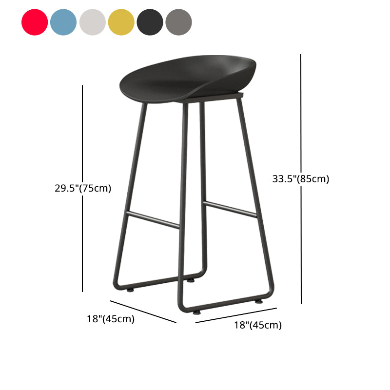 Contemporary Bucket Counter Bar Stool Armless Plastic Bar Stool with Footrest, Iron Base