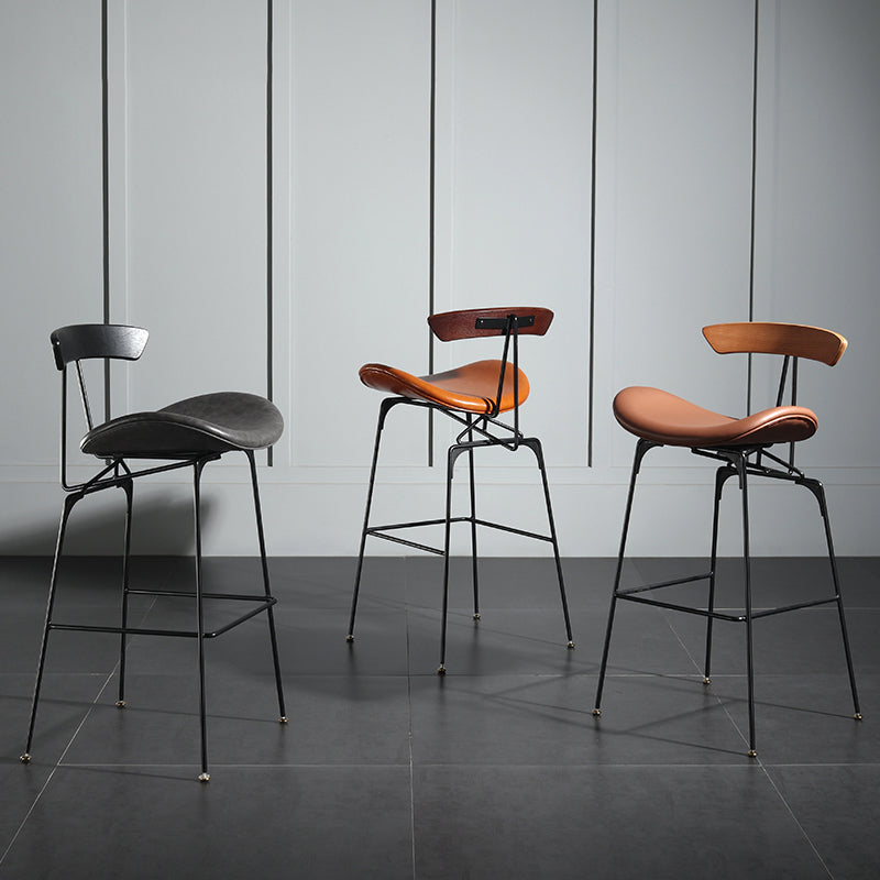 Modern Armless Backrest Counter Stool Iron Milk Tea Shop Bar Stool with Cushion and Pedal