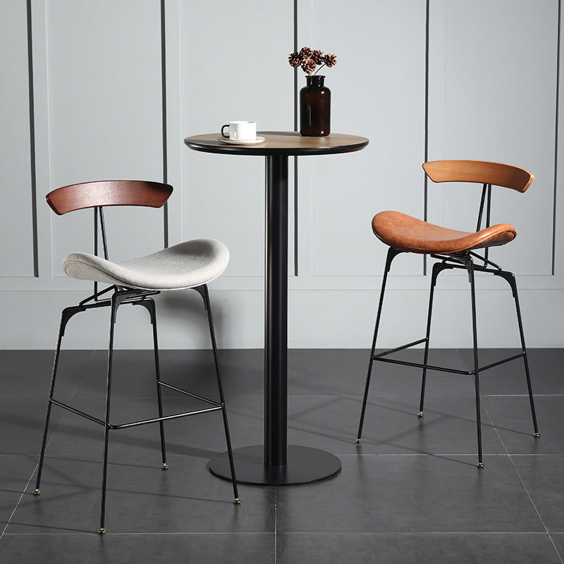 Modern Armless Backrest Counter Stool Iron Milk Tea Shop Bar Stool with Cushion and Pedal
