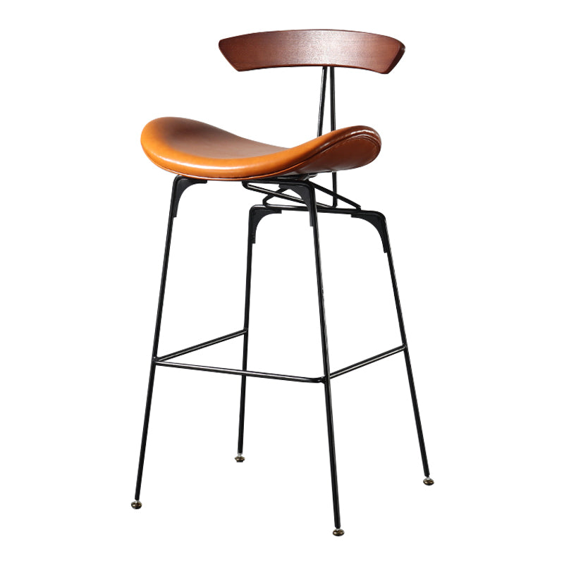 Modern Armless Backrest Counter Stool Iron Milk Tea Shop Bar Stool with Cushion and Pedal