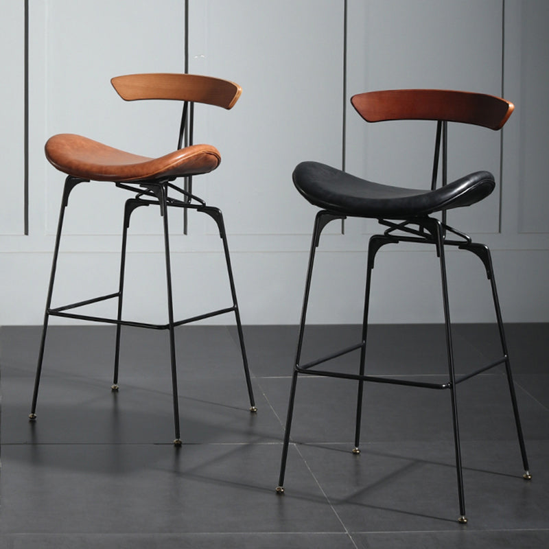 Modern Armless Backrest Counter Stool Iron Milk Tea Shop Bar Stool with Cushion and Pedal