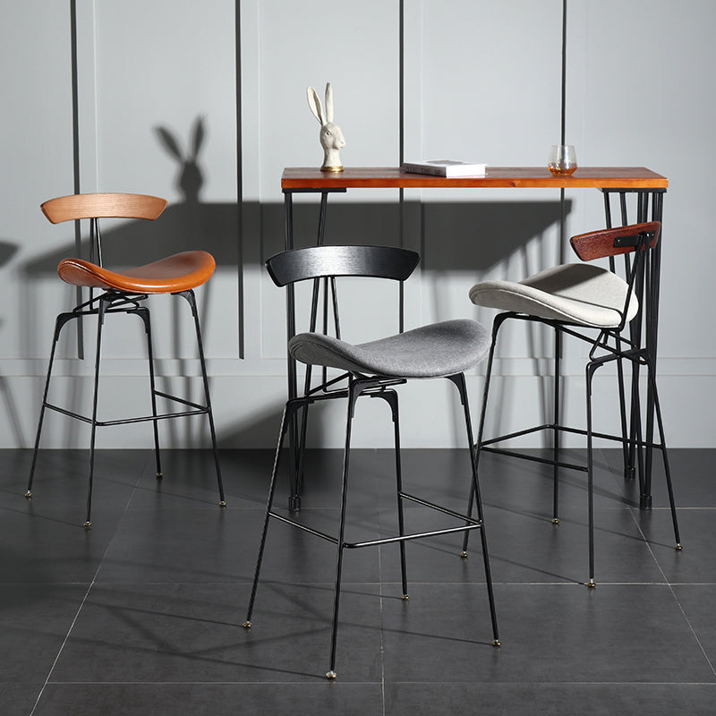 Modern Armless Backrest Counter Stool Iron Milk Tea Shop Bar Stool with Cushion and Pedal