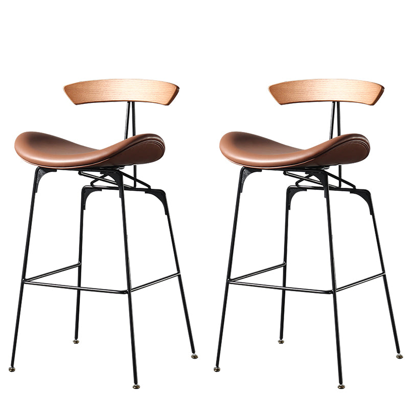 Modern Armless Backrest Counter Stool Iron Milk Tea Shop Bar Stool with Cushion and Pedal