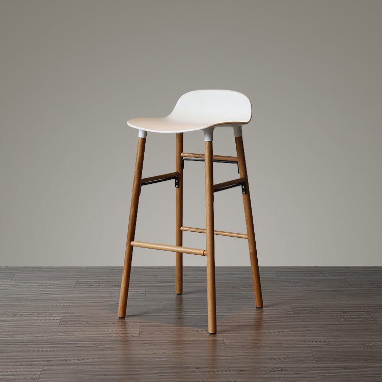 Modern Armless Backrest Counter Stool Wood Household Bar Stool with Plastic Seat