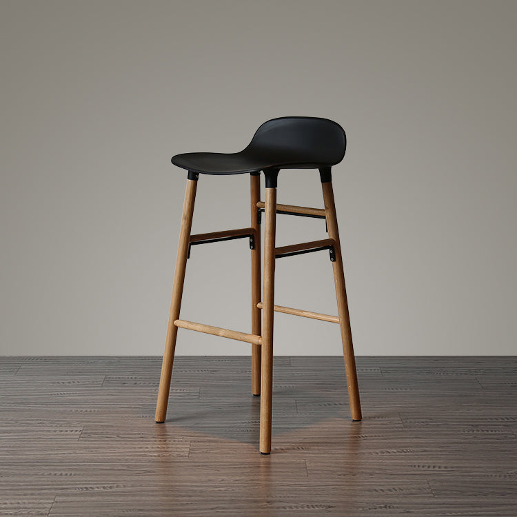 Modern Armless Backrest Counter Stool Wood Household Bar Stool with Plastic Seat