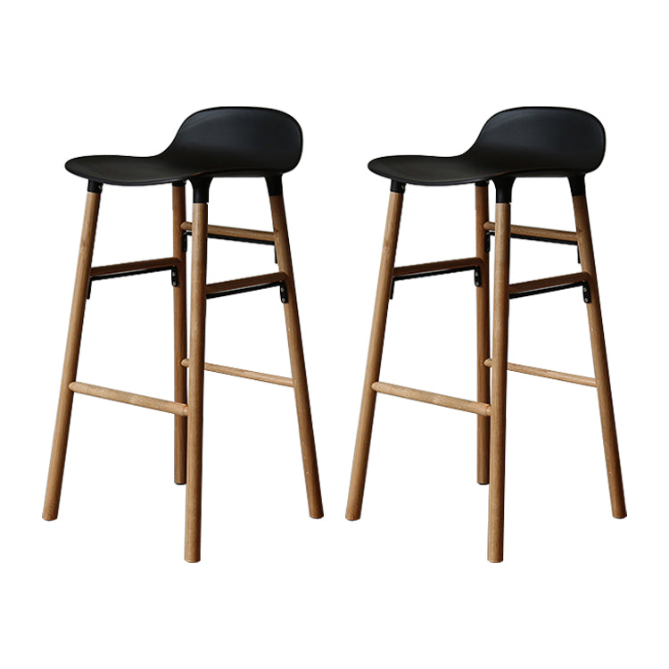 Modern Armless Backrest Counter Stool Wood Household Bar Stool with Plastic Seat