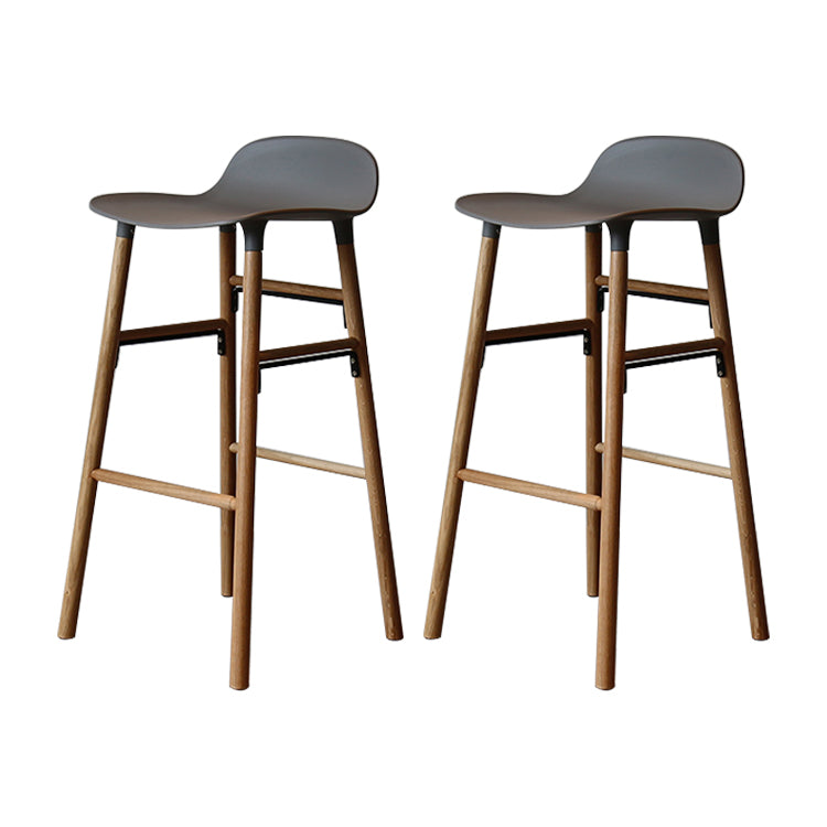 Modern Armless Backrest Counter Stool Wood Household Bar Stool with Plastic Seat