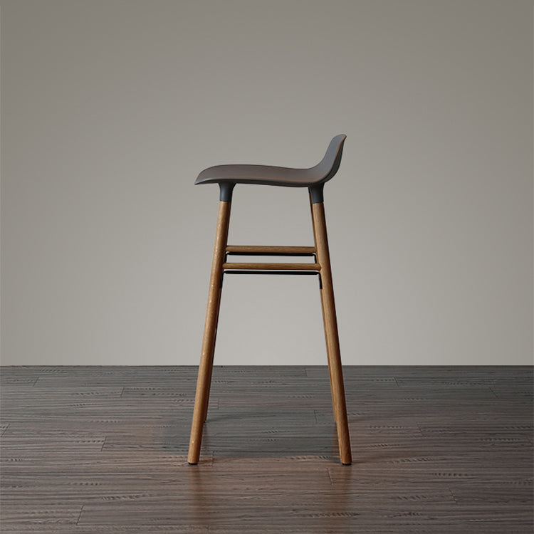 Modern Armless Backrest Counter Stool Wood Household Bar Stool with Plastic Seat