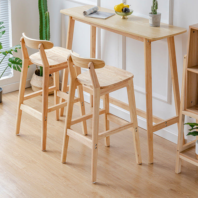 Taburete de bar sin brazos de madera de roble, taburete de bar interior moderno con respaldo y reposapiés