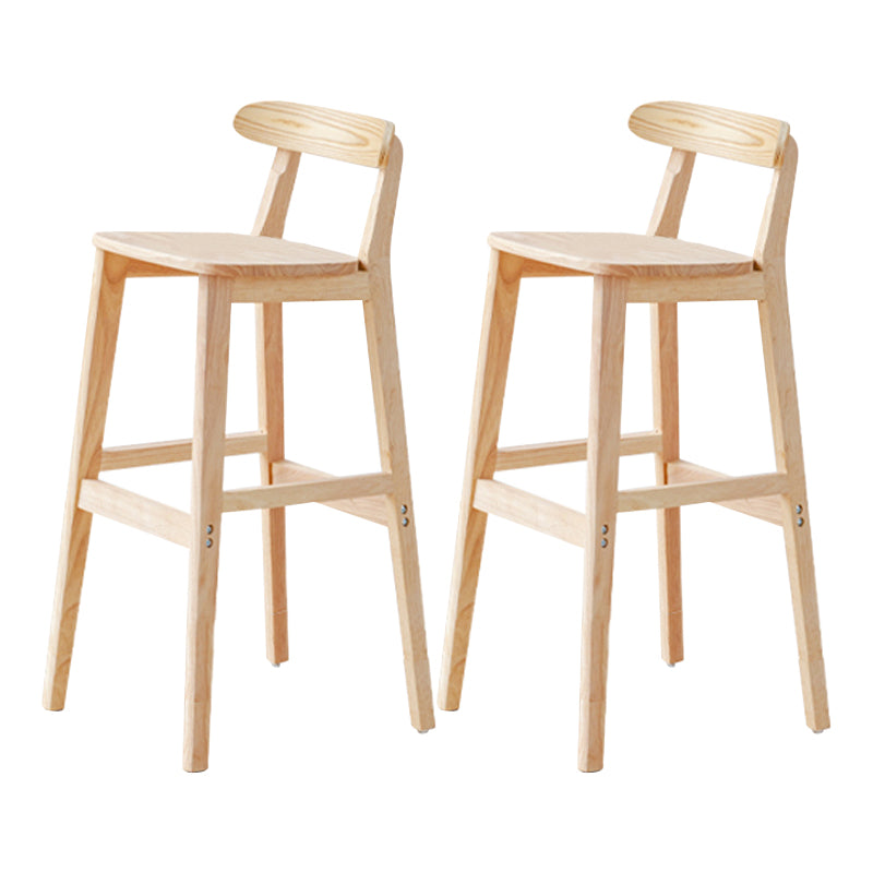 Taburete de bar sin brazos de madera de roble, taburete de bar interior moderno con respaldo y reposapiés