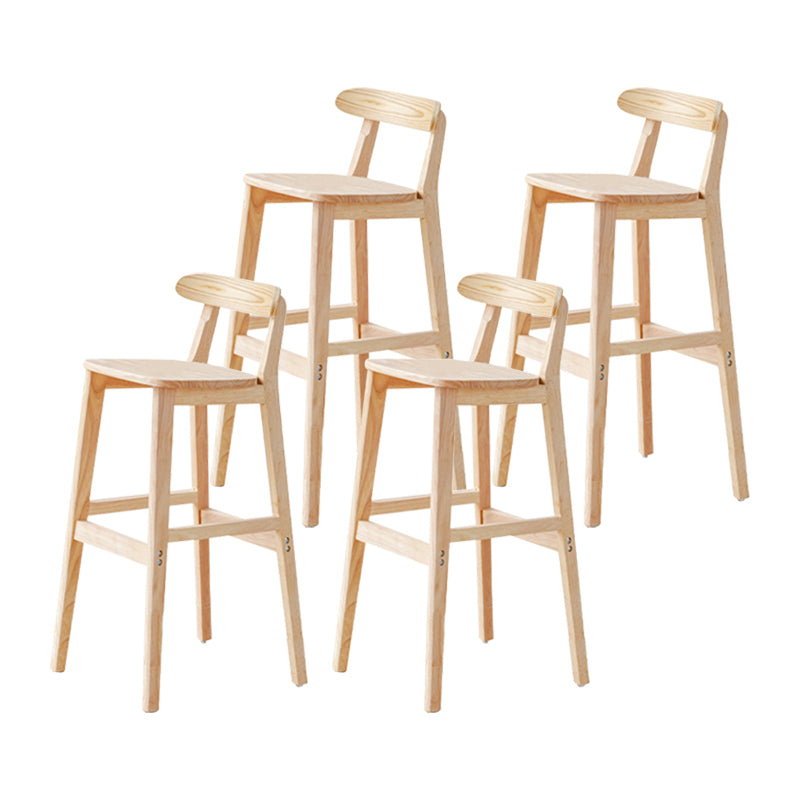 Taburete de bar sin brazos de madera de roble, taburete de bar interior moderno con respaldo y reposapiés