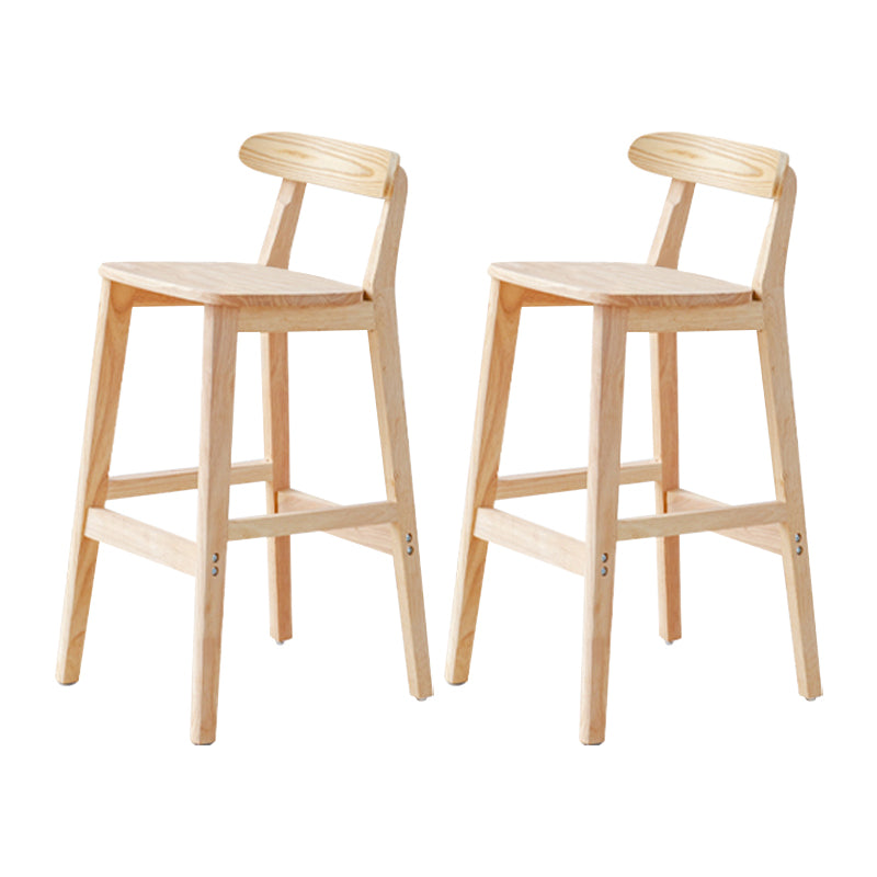 Taburete de bar sin brazos de madera de roble, taburete de bar interior moderno con respaldo y reposapiés